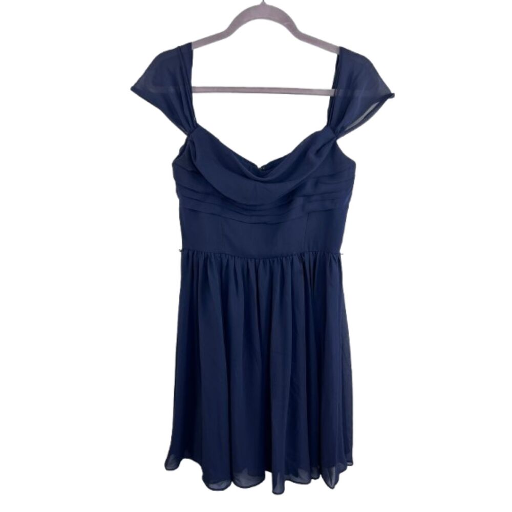 Vera Wang Navy Chiffon Sheer Sleeve Cocktail Party Formal Dress Size 8